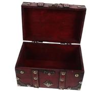 JECOMPRIS Vintage Wooden Jewelry Trinket Box with Buckle Lock Handheld Retro Storage Case for Earrings Rings Necklaces Bracelets Small Red Wooden Organizer for Women