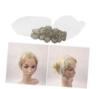 JECOMPRIS White Handmade Diamond Mesh Headdress Veil for Women Lady Bridal Cocktail Party Headwear