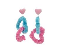 JecookiyPlush heart-shaped pendant earrings, pink and blue, plush fuzzy design, cute sweet Christmas birthday gift for friends