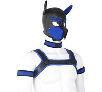 jecrizy 4 Sets Neoprene Puppy Hood Animal Head Mask Novelty Costume Dog (Hood Mask + Collar + Armband + Harness) (Large, Blue)