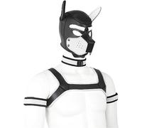 jecrizy 4 Sets Neoprene Puppy Hood Animal Head Mask Novelty Costume Dog (Hood Mask + Collar + Armband + Harness) (X-Large, White)