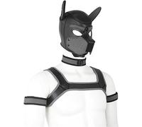 jecrizy 4 Sets Neoprene Puppy Hood Animal Head Mask Novelty Costume Dog (Hood Mask + Collar + Armband + Harness) (Large, Gray)