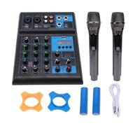Jectse 4 Channel Mixer, Professional Sound Mixing Console with Dual Cordless Microphones, Bluetooth, USB Interface, for Karaoke, Live Streaming, DJ Performance,