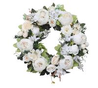Jectse Artificial Rose Peony Wreath, Large 18 Inch Peony Wreaths, Blush Pink Rose Wreaths for Front Door, Indoor Outdoor Spring Summer Floral for Wall Hanging Party Farmhouse (White)
