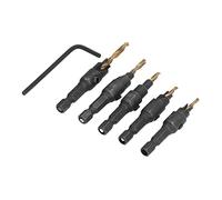Jectse Countersink Drill Bit, 5Pcs High Speed Steel Hole Cutter Drilling Tool Set Kit with 1/4in Hex Shank, Fast Drilling, Various Sizes, Extended Bits, Broad Utility for Wood