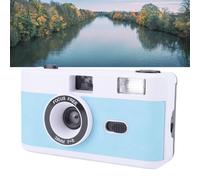 Jectse Film Camera, 35mm, Reusable, Focus Free, Stylish Retro Design, with Flash 27 Color Films, for Students Adults Birthday Gifts (White Blue)