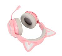 Jectse Gaming Headset, RGB Cat Ear Headphone with Retractable Mic 120 Degree Noise Cancelling, Wired Wireless Over Ear Headphones with 3D Surround Sound, for Laptops PCs (Pink)