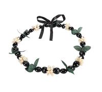 Jectse Graduation Kukui Nuts Lei Necklace, Adjustable Length Hawaiian Necklace with 9.8Inch Ribbon Bow Class, Black Kukui Nut Leis, for Women Men Kids Graduation Gift (Black)