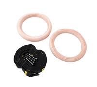 Jectse Gymnastics Rings, Adjustable Wood Pull Up Rings with Double Layered Numbered Straps for Home Gym Workout (32mm Wood Ring+38mm Yellow Numbered Webbing)