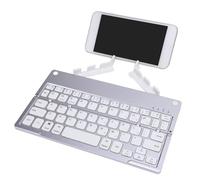 Jectse Keyboard with Phone Stand, Rechargeable Quiet Mini Folding Portable Lightweight Keyboard Travel for Phones Tablets Laptops Desktops (Silver White)