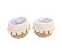 Jectse Macrame Makeup Brush Holder, 2 Pcs Woven Cotton Rope Basket (Brown)