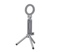 Jectse Magnetic Tripod for Phone, Smartphone Mini Desktop Tripod Cell Phone Stand with Rotation Foldable Aluminum Alloy Holder, Integrated Handle Bracket for 16 15 14 13 12 (Grey)