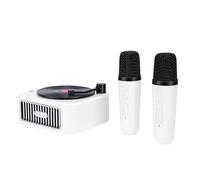 Jectse Mini Karaoke Machine, Portable Speaker with 2 Wireless Mics for Kids Adults, HiFi Sound 5H Playback Retro Design Home Party Outdoor Travel Gift (White)