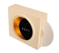 Jectse Speaker Alarm Clock, 3 Connection Modes Stereo Record Player Style Speaker with Moon and Starry Night Light, 1500mA Bedroom Decor Alarm Clock (Yellow)