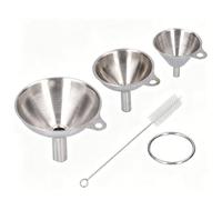 Jectse Stainless Steel Funnel Set, 3 Pack Kitchen Funnels, Small Funnels with Hanging Loop, Narrow Spout & Vent Slot, Mini for Filling Bottles, Ideal for Oil, Vinegar & Liquid (3pcs Funnel with 1