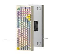 Jectse T-WOLF T50 RGB Mechanical Keyboard, 98 Key Hot Swappable Blue Switch with Dynamic Lighting and Knob Control, for PC Computer Gaming Typing Work (Gray Beige Yellow)