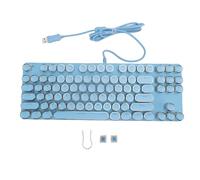 Jectse Typewriter Style Mechanical Gaming Keyboard, 87 Keys Blue Switches Retro Round Keycaps Keyboard with RGB Backlight, Hydrophobic Hole, for PC Laptop Desktop (Blue)