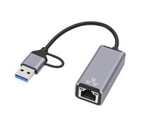Jectse USB C USB A Ethernet Adapter, 3.0 to RJ45 Network Converter 100Mbps with LED Indicator and Surge Protection, for Laptop Phone Tablet for Wins for Android for IOS