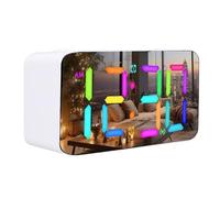 Jectse Vibrant RGB Mirror Display Alarm Clock with Bed Shaker for Heavy Sleepers, Seniors, Double Alarms, 7 Inch Screen, 5 Levels Volume, 7 Color Night Light, USB Port (White)