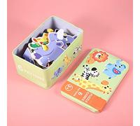 Jectse Wooden Jigsaw Puzzle Toy Early Learning Set with Iron Box, Cute Cartoon Design, Ideal for Children Above 3 Years Old, Wildlife Theme (Wild)