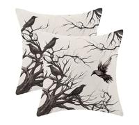 Jecuwo Halloween Pillow Covers 18x18 Inch Set of 2, Black Tree Crows Decorative Throw Pillowcase Branches Fall Linen Cushion Cover for farmhouse Sofa Couch Living Room Bed Outdoor Decor