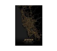 Jeddah Saudi Arabia City Maps Gold Poster Canvas Poster Wall Art Decor Print Picture Paintings for Living Room Bedroom Decoration Unframe 12x18inch(30x45cm)