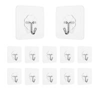 Jedebartey Adhesive Hooks, 12pcs Self Sticky Hooks, Nail Free Heavy Duty Transparent Waterproof Plastic Stick On Wall Hook for Door Bathroom Towel Kitchen Utensils Hanging (12pcs)