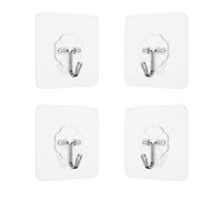 Jedebartey Adhesive Hooks, 4pcs Self Sticky Hooks, Nail Free Heavy Duty Transparent Waterproof Plastic Stick On Wall Hook for Door Bathroom Towel Kitchen Utensils Hanging (4pcs)
