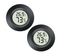 JEDEW Hygrometer Thermometer Digital Humidity Meter Indoor/Outdoor Humidity Monitor Reptile Thermometer for Humidors Greenhouse Garden Cellar Fahrenheit (℉) or Celsius (℃) (Black-2 Pack) (2)