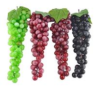 JEDFORE 12 Inches Artificial Grapes Cluster Rubber Frosted Grape Bundles Decorative Grapes Bunches for Vintage Wedding Favor Fruit Wine Decor Faux Fruit Props (Black, Red, Green, Purple - 4 Pack)