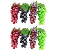 JEDFORE 7 Inches Artificial Grapes Cluster Rubber Frosted Grape Bundles Decorative Grapes Bunches for Vintage Wedding Favor Fruit Wine Decor Faux Fruit Props (Black, Red, Green, Purple - 8 Pack)