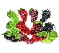 JEDFORE Assorted Artificial Grapes Cluster Rubber Frosted Grape Bundles Decorative Grapes Bunches for Vintage Wedding Favor Fruit Wine Decor Faux Fruit Props (Black, Red, Green, Purple - 12 Pack)