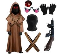Jedi Costume for Kids, Friar Tunic Hooded Robe Medieval Uniform Renaissance Cloak Halloween Fancy Dress Cosplay for Boys Girls (140)