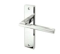 Jedo Delta Door Handle on Backplate, 180mm x 50mm, Polished Chrome, Lever Length 127mm, Model # JV3013PC
