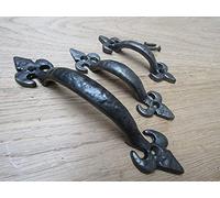 Jedo Handforged Iron Pewter Fleur-De-LYS Door Pull Handle Furniture 4" 5" 7" -PEW26 PEW27 PEW28 (125mm)