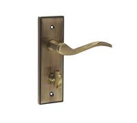 Jedo Ronda Suite Door Handle On Bathroom Backplate - Antique Brass