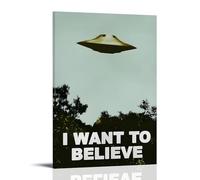 JEDSLLA I Want To Believe Poster UFO Artwork Alien Posters Canvas Print Aesthetic Wall Art Modern Home Decor for Bedroom Living Room 12x18inch(30x45cm) Frame-style