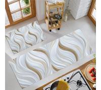 JEDTAKCT 2 Piece Non-Slip Kitchen Mats And Rugs Machine Washable Elegant Striped Waves Simple Geometric Pattern Pattern Doormat Kitchen Floor Mat, White Entryway Hallway Runner Set, 40X60Cm+40X120Cm