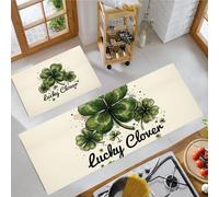 JEDTAKCT 2 Piece Retro Four-Leaf Clover Poster Kitchen Rug Set, St. Patrick Beige Decor Kitchen Mats For Floor, Absorbent Non-Slip Washable Floor Mats, Home Indoor Runner Rugs 16"X24"+16"X47"