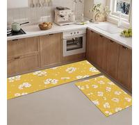 JEDTAKCT 2 Piece Simple Country Floral Print Kitchen Rug Set, Cute Plant Yellow Decor Kitchen Mats For Floor, Absorbent Non-Slip Washable Floor Mats, Home Indoor Runner Rugs 20"X30"+20"X59"