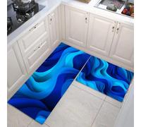 JEDTAKCT 2 Pieces 3D Striped Waves Kitchen Rug Non Slip Washable, Abstract Geometric Kitchen Floor Mat, Royal Blue Mat Sets For Hallway Dining Room Entryway Home Decoration, 50X80Cm+50X150Cm