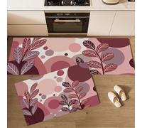JEDTAKCT 2 Pieces Burgundy Red Bohemian Botany Kitchen Floor Mats Rugs, Modern Geometry Kitchen Rugs Non Slip For Decoration, Washable Door Mats For Hallway Entryway 50X80Cm+50X150Cm