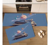 JEDTAKCT 2 Pieces Navy Blue Minimalist Planet Record Player Kitchen Floor Mats Rugs, Futuristic Poster Kitchen Rugs Non Slip For Decoration, Washable Door Mats For Hallway Entryway 43X75Cm+43X150Cm