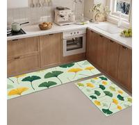JEDTAKCT 2 Pieces Sage Green Rural Ginkgo Leaf Theme Kitchen Floor Mats Rugs | Fresh Plants Kitchen Rugs Non Slip For Decoration, Washable Door Mats For Entryway 44X75+44X120