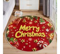JEDTAKCT 3D Christmas Letters Rugs, Stars Gifts Round Large Area Rug, Non-Slip Circle Carpet For Bedroom Kitchen, Washable Non Shedding Rug For Living Rooms Corridors, 200 Cm, Red