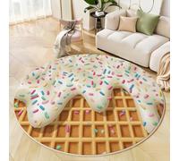 JEDTAKCT 3D Cream Waffles Round Rugs Ø100 Cm Living Room Non Slip Round Area Rug Short Pile Cute Sugar Grains Bedroom Circle Carpet Washable Soft Floor Mat Rugs For Kids Room Decor, Brown