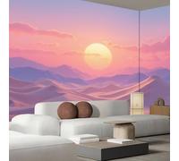 JEDTAKCT 3D Effect Panoramic Mural Wallpaper Sunset Desert Landscape Wall Mural Nature Illustration Murals Retro Orange-Pink Sofa Tv Background Decoration Wallpaper for Living Room Bedroom, 400X280Cm