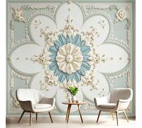 JEDTAKCT 3D Elegant Mandala Embossed Photo Wallpaper Bohemian Flowers Wall Mural Silk Wall Decor Beige Art Poster Picture Design Mural Wallpaper for Living Room Bedroom Dorm Décor 350X256Cm