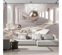 JEDTAKCT 3D Geometric Corridor Space Non-Woven Wallpaper - Beige Luxury Jewelry Waves Wall Mural for Bedroom, Living Room Background Decoration, 3D Photo Wall Paper Poster Picture 200X140Cm (Wxh)