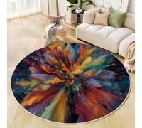JEDTAKCT 3D Ink Art Round Rug 100 Cm - Large Washable Dark Blue Round Area Rug, Soft Non Slip Non-Shedding Floor Mat For Bedroom Indoor Living Room Abstract Oil Painting Carpet For Hallway